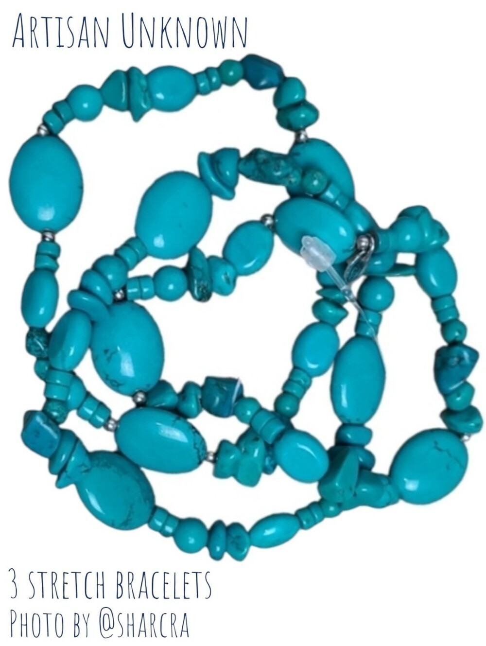 3 Bohemian synthetic turquoise bracelets mult shape beads stretchy Women's O/S